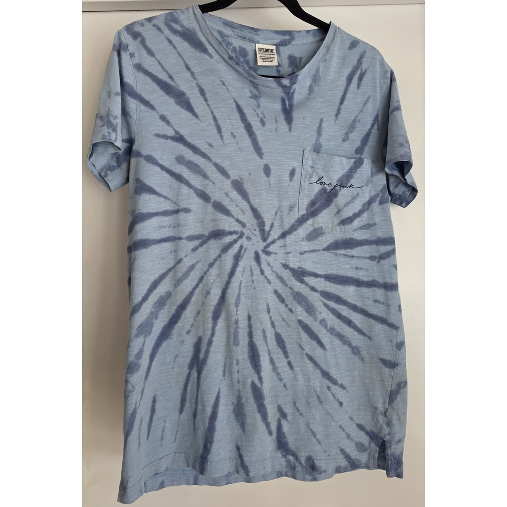 PINK Victoria's Secret T-Shirt XS Blue Tie-Dye Crew Neck Cotton Casual Tee